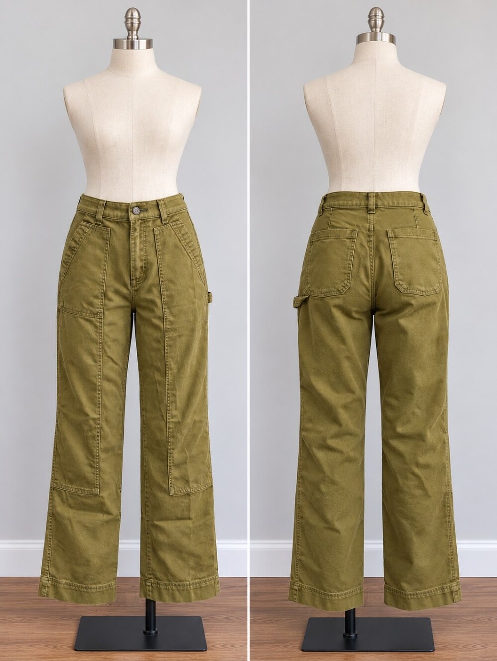 Old Navy High Rise Straight Carpenter Pants 4 Olive Green 100% Cotton Fall Layer